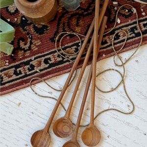 Set of 4 New Teakwood Designer Tasting Stirring Tablescape Spoons